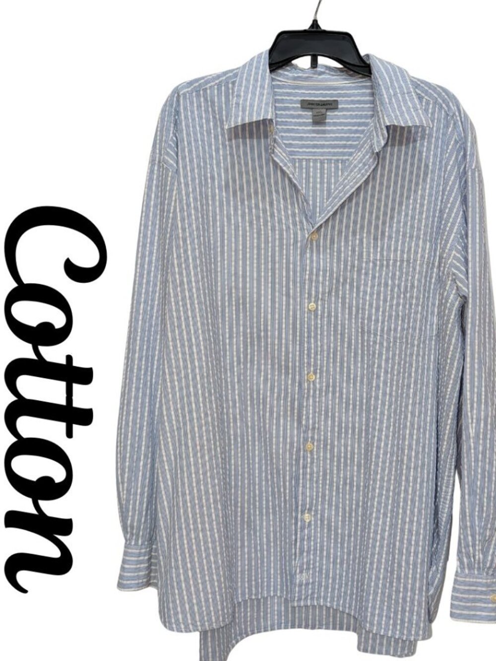 Johnston & Murphy Mens Blue Striped Button Front Shirt 100% Cotton